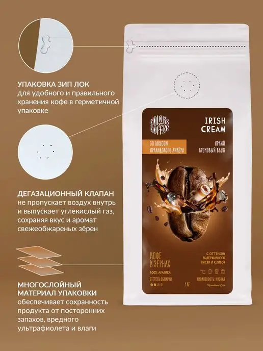 Colors coffee Кофе в зернах 1кг Ирландский крем, 1 кг, фото 4