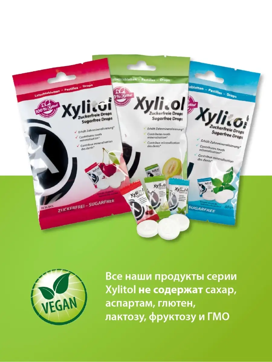 Xylitol Drops леденцы без сахара с ксилитом вишня 60гр miradent 39312966  купить в интернет-магазине Wildberries