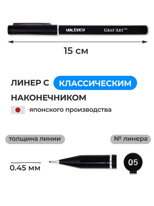 Малевичъ Линер для рисования и для скетчинга 0,9мм черный, черный, фото 2