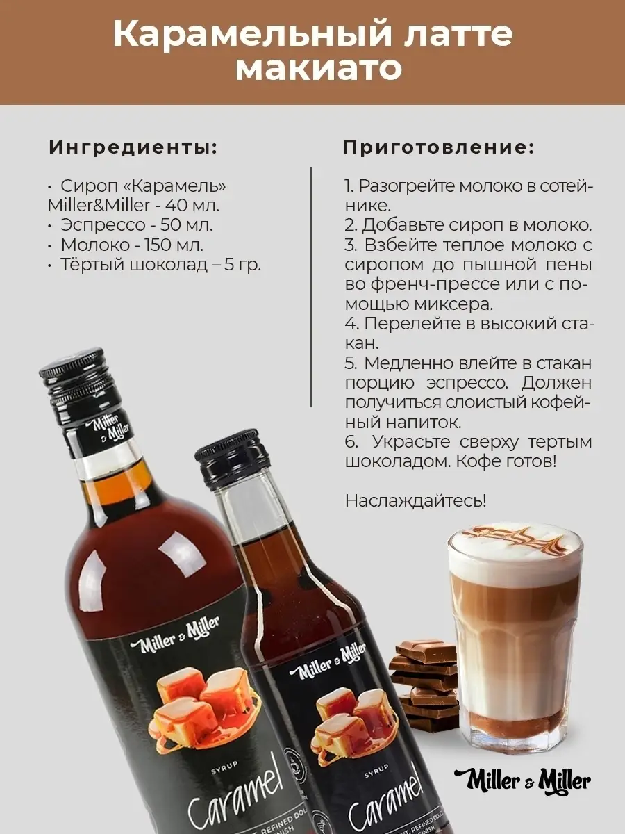 Сироп Карамель для кофе и коктейлей, десертов, выпечки Miller&Miller  39396958 купить в интернет-магазине Wildberries