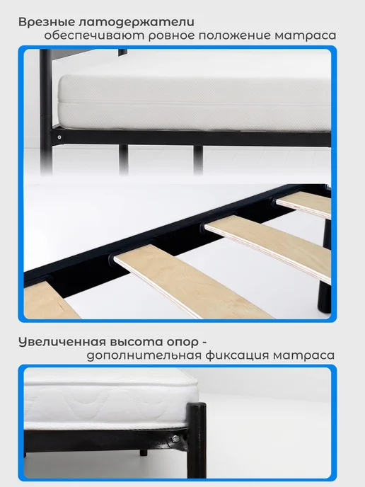 Квадрат Кровать двуспальная металлическая 160х200 см, 160x200 см, фото 4