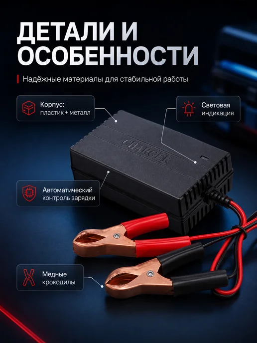 Зарядное устройство для аккумулятора, медные крокодилы, вариант, фото 4