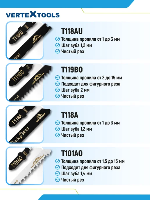 Vertextools Набор пилок для лобзика, 10 шт, фото 6