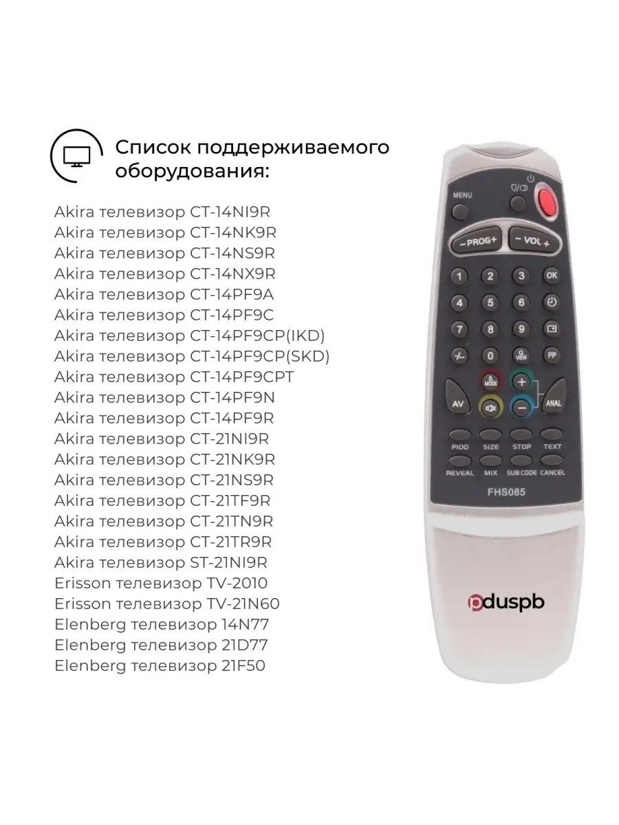 Пульт FHS085 для телевизоров Akira, Erisson, Elenberg PduSpb 39696186  купить за 384 ₽ в интернет-магазине Wildberries