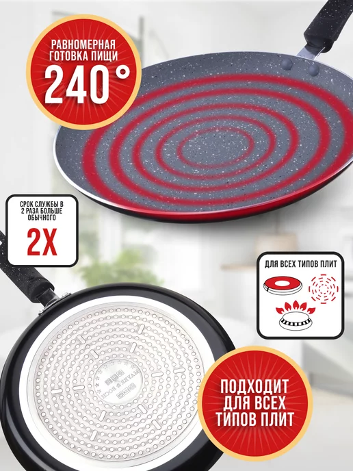 Сковорода блинная, блинница антипригарная для всех плит 26см - фото 4