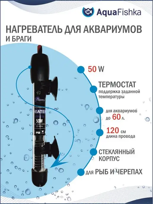 Аквафишка Нагреватель для аквариума для браги, черный