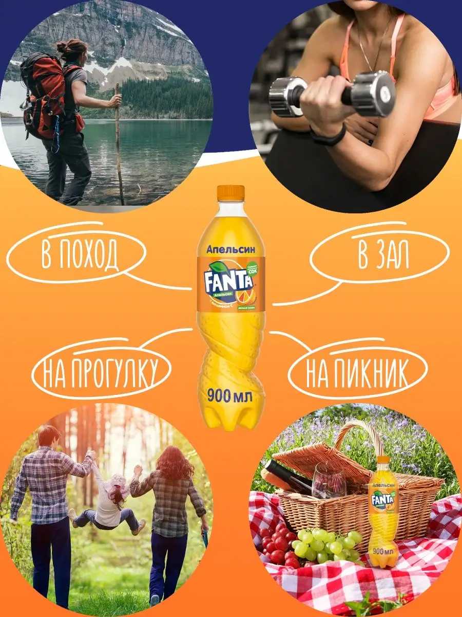 Газированный напиток, 12 шт по 0,9 л Fanta 40009391 купить в  интернет-магазине Wildberries