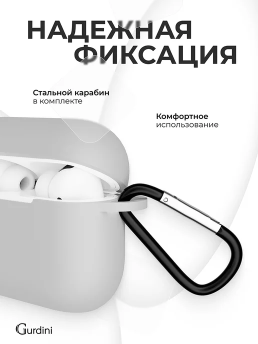 Gurdini Чехол для наушников Аirpods pro прозрачный с брелком, серый, фото 7