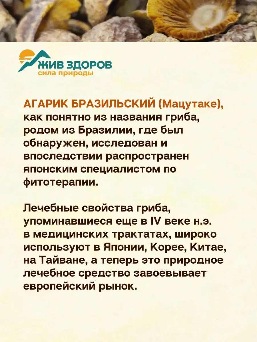 Агарик Бразильский, гриб для иммунитета (порошок в капсулах) против вирусов  и бактерий Жив Здоров 40049249 купить в интернет-магазине Wildberries