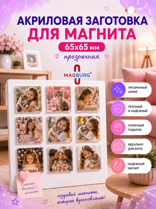 Magburg Акриловая заготовка для магнита, 65x65 мм. 25шт, 65x65 мм, 20 шт, фото 5