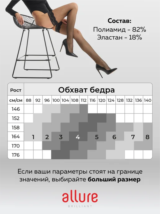 Allure Чулки кружевные в сетку с силиконовой вставкой Albi 40 Den, черный, фото 4