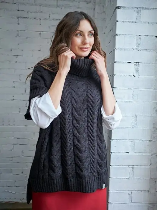 RuSkin brand Жилетка вязаная с высоким горлом, черный, фото 2