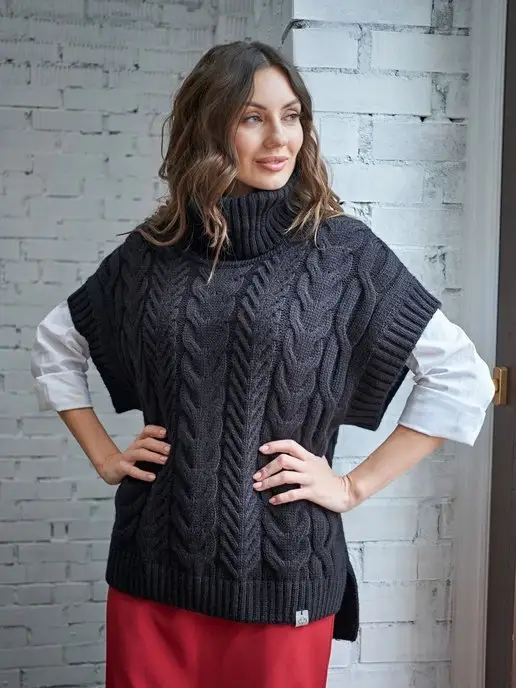 RuSkin brand Жилетка вязаная с высоким горлом, черный, фото 3