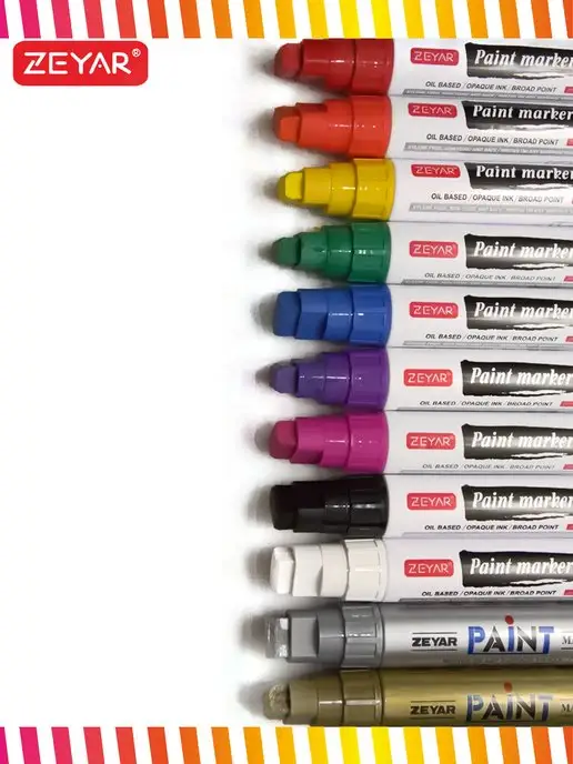 ZEYAR Маркер-краска масляный paint marker 2,5 мм черный, оранжевый, фото 5