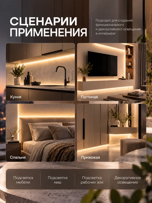 Apeyron Светодиодная лента подсветка на кухню белая 5 метров, 5 м, фото 2