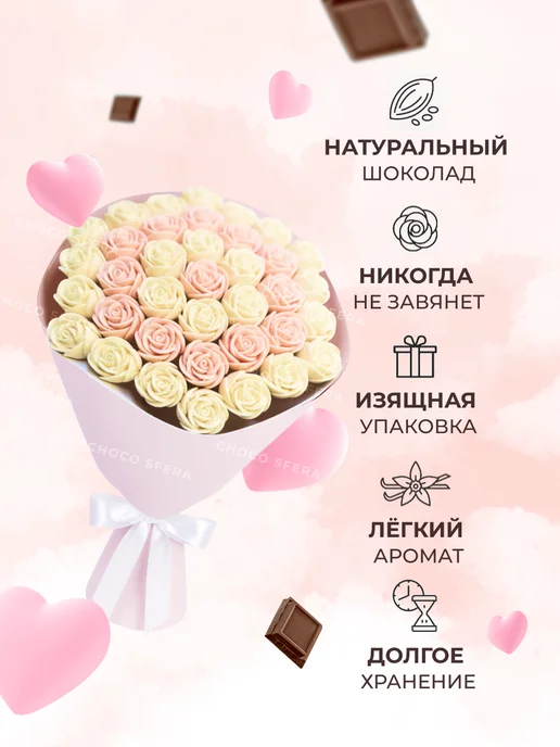 CHOCO SFERA Букет из конфет на День рождения 37 шоколадных роз, 37 шт, фото 2