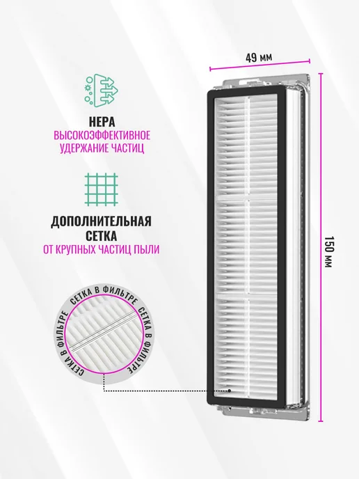 Nice & Clean HEPA Фильтр (2 шт) для робота-пылесоса Xiaomi, 2 шт, фото 2