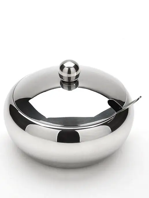 Сахарница с крышкой и ложкой нержавеющая сталь 450 мл - фото 8