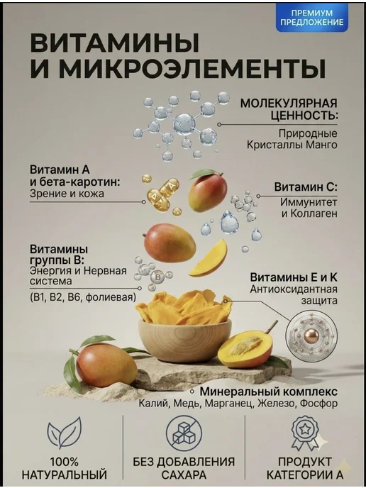 Азбука фруктов Манго сушеное без сахара натуральное 1, вариант, фото 7