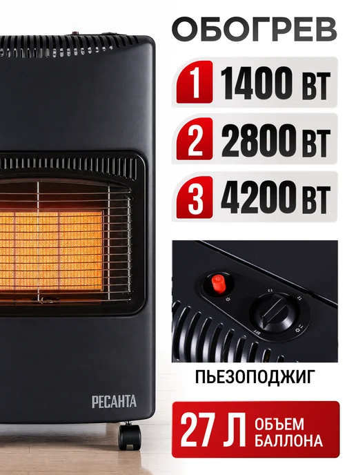 РЕСАНТА Газовый обогреватель инфракрасный ПГ-4200Б, 60кв, 4200 Вт, 4200 Вт, фото 2