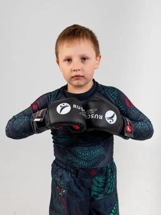 RuscoSport Перчатки боксерские детские для бокса, черный, фото 5