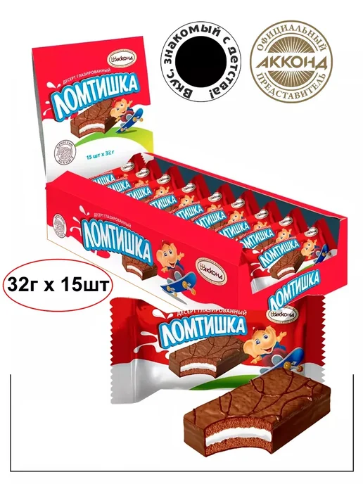 АККОНД Десерт Ломтишка бисквит в глазури 32г.(15шт), 32 г, 15 шт