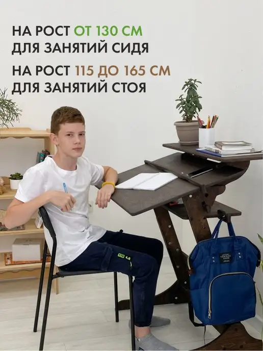 ДВИЖЕНИЕ ЖИЗНЬ Растущая конторка-парта и стул Хронос XL, коричневый, фото 6