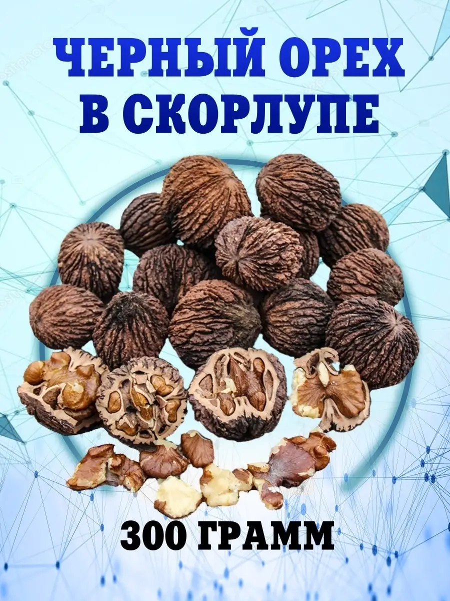 Черный орех (черный грецкий орех) в скорлупе, 300 грамм Дары Жизни 40924899  купить в интернет-магазине Wildberries