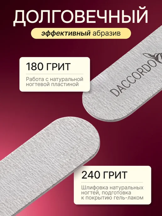Daccordo Professional Пилки для маникюра и ногтей 180 240 25 штук, серый, фото 4