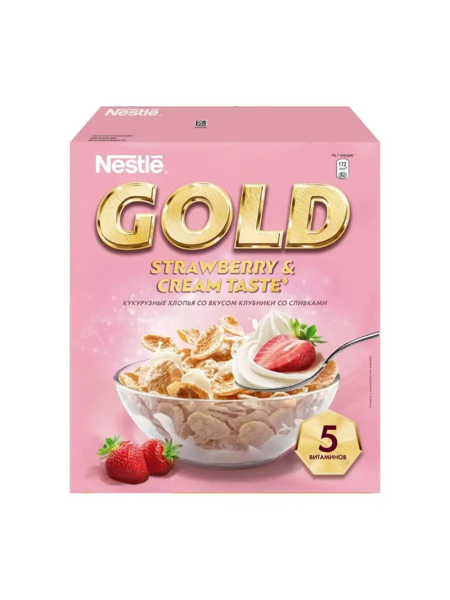 NESTLE GOLD Кукурузные хлопья со вкусом клубники со сливками, обогащенные  витаминами. 250г NESTLE 40925958 купить в интернет-магазине Wildberries