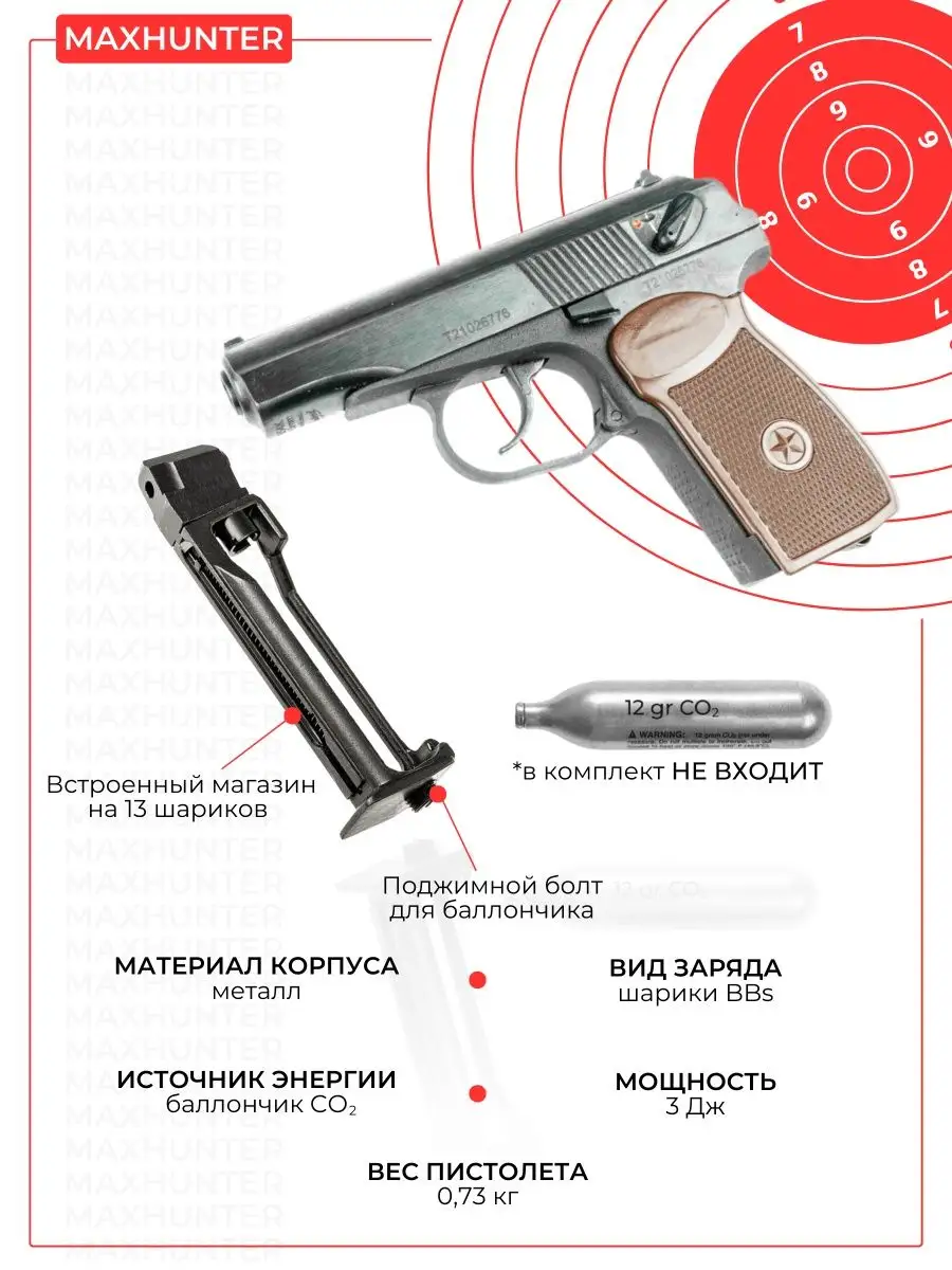 Пневматический пистолетмр-654-к Макаров ПМ Самооборона 41056931 купить в  интернет-магазине Wildberries