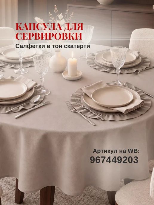 ЦветиМир Скатерть на стол тканевая водоотталкивающая круглая 150 см, серый, фото 8