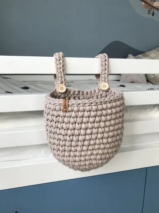 Shershulya_decor Карман на кровать подвесная корзинка вязаная органайзер, бежевый