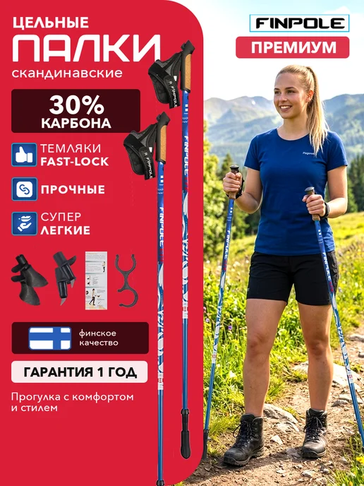 Finpole Палки для скандинавской ходьбы, карбоновые, цельные ER, серый