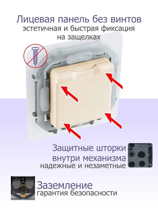 Legrand Inspiria Розетка с заземлением с крышкой и шторками IP44, бежевый, фото 3