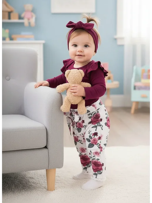 Micromoda kids luxury Костюм для девочки нарядный с повязкой на голову, красный, фото 5