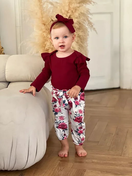 Micromoda kids luxury Костюм для девочки нарядный с повязкой на голову, красный, фото 6