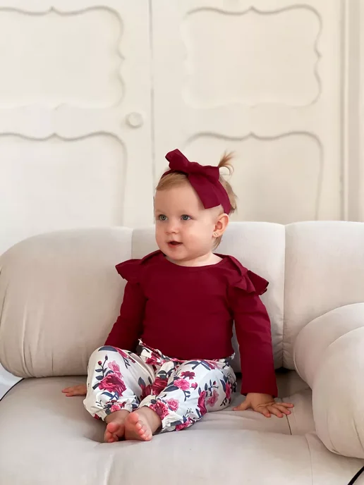 Micromoda kids luxury Костюм для девочки нарядный с повязкой на голову, красный, фото 7