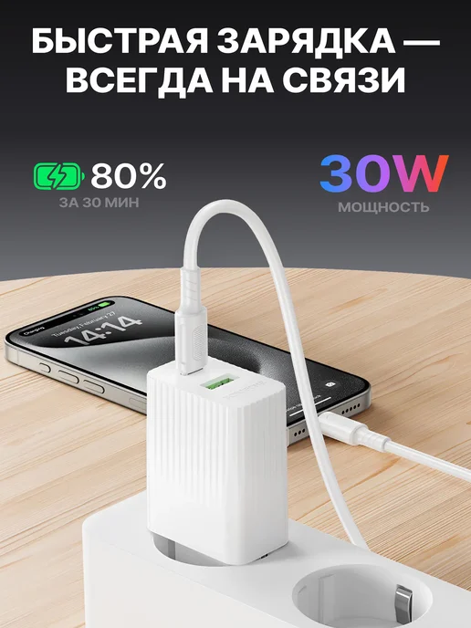 Borofone Блок быстрой зарядки Type-C и USB для iPhone и Android 30W, 30 Вт, фото 4