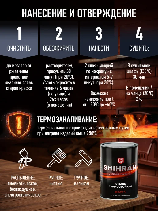 SHIHRAN Термостойкая эмаль Черная до 1200°C (0,8кг), 800 г, фото 6