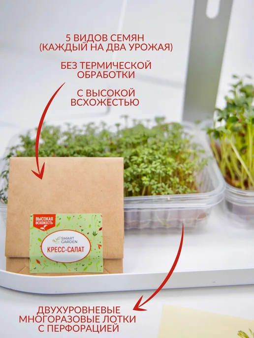 Smart Garden Микрозелень набор для выращивания, семена, коврик из кокоса, 5 шт, фото 3
