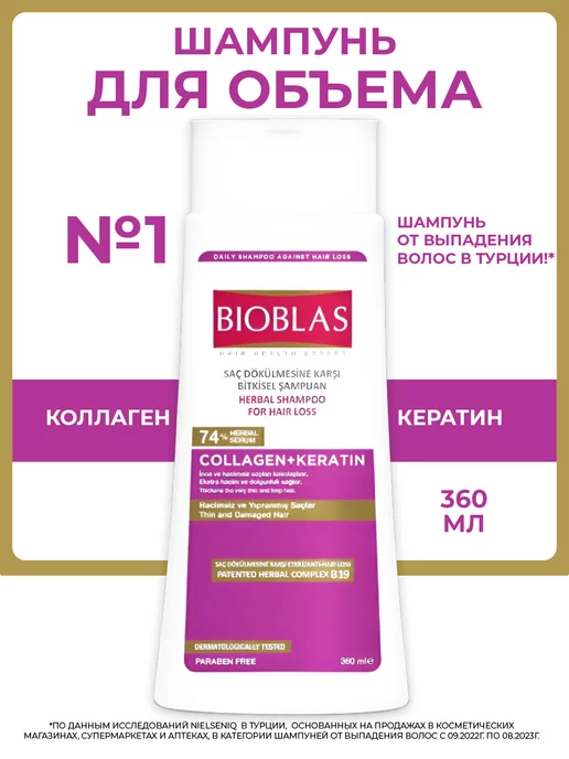 Bioblas Шампунь от выпадения и для объёма с коллагеном и кератином