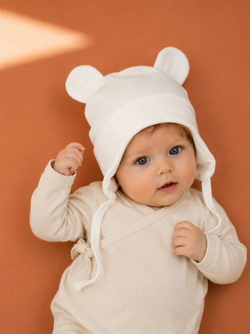 Little Star Чепчик для малышей шапочка для новорожденных Мишка, белый