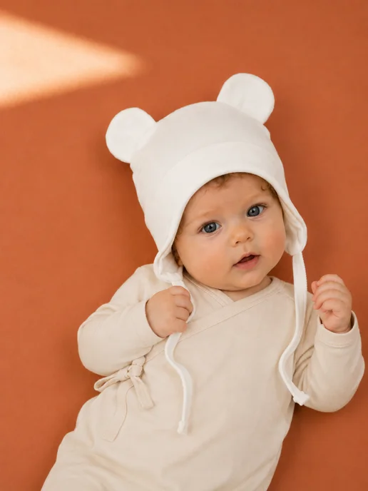 Little Star Чепчик для малышей шапочка для новорожденных Мишка, белый, фото 2