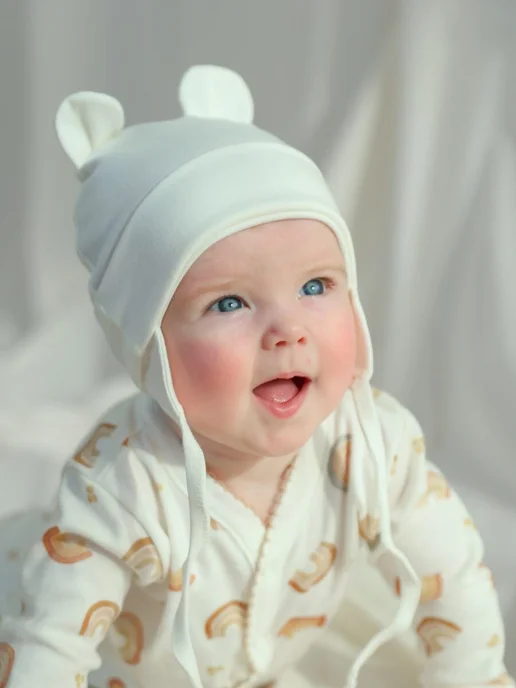 Little Star Чепчик для малышей шапочка для новорожденных Мишка, белый, фото 7