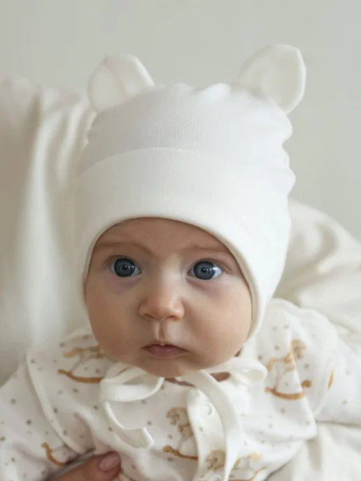 Little Star Чепчик для малышей шапочка для новорожденных Мишка, белый, фото 8