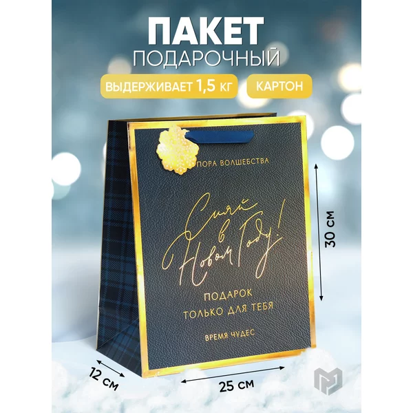 Пакет подарочный новогодний, ламинированный