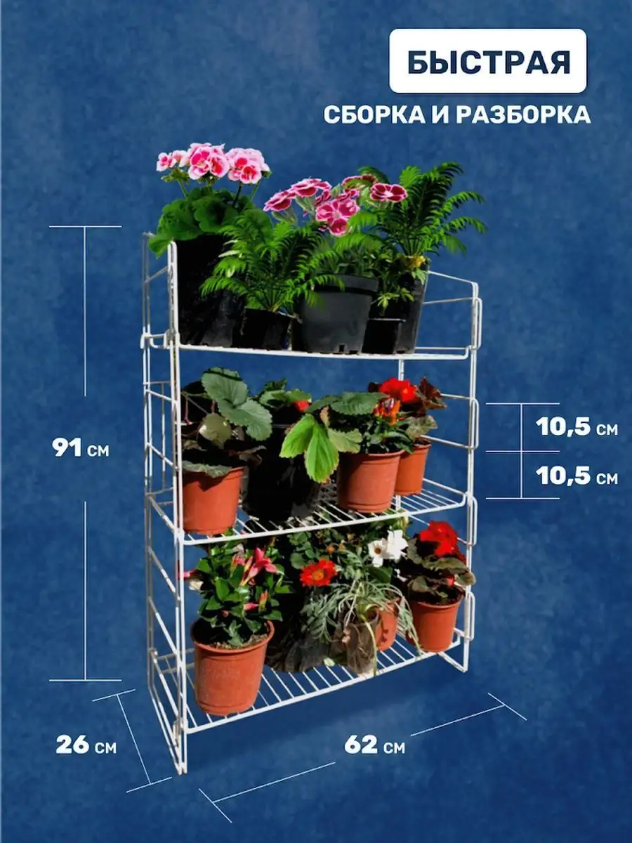 Мини теплица парник стеллаж для рассады на подоконник 3 полки 95*53*27 см огород на окне