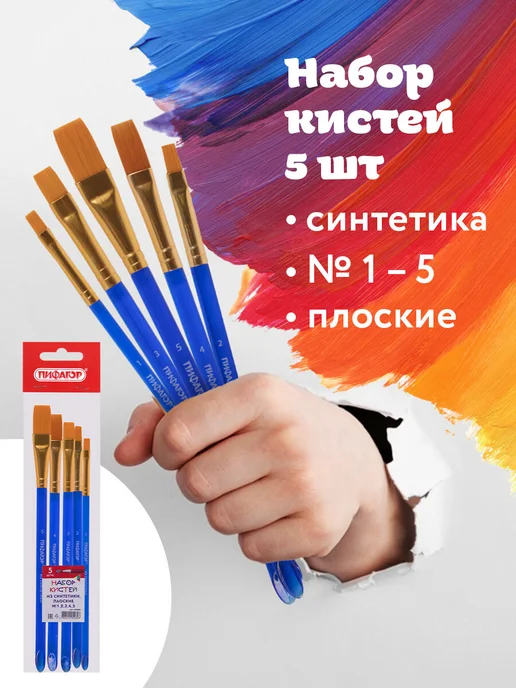 Пифагор Школьные кисти, набор 5 шт, синтетика, 5 шт