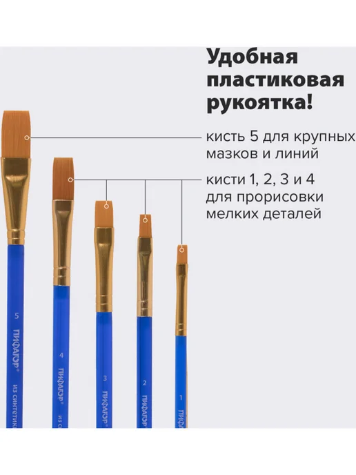 Пифагор Школьные кисти, набор 5 шт, синтетика, 5 шт, фото 3